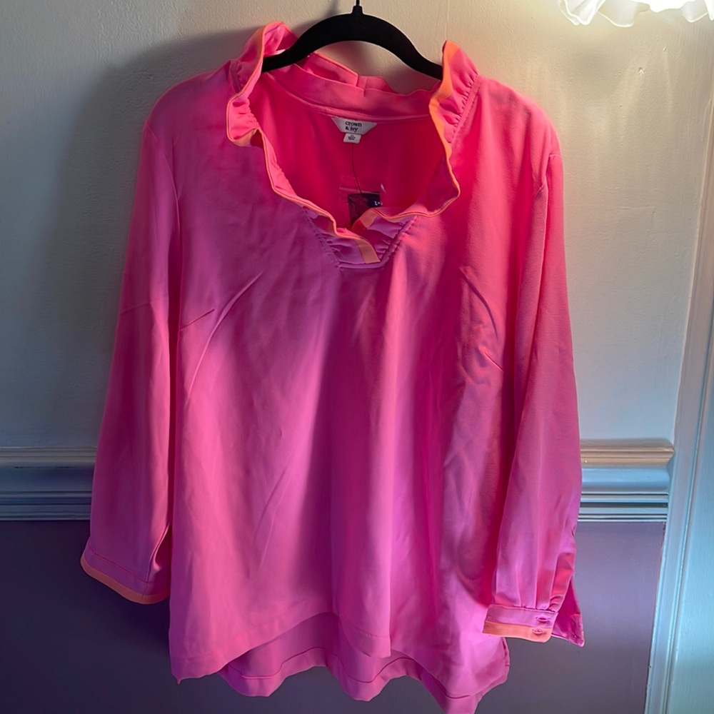 Crown & Ivy pink and Orange ruffle top NWT XL